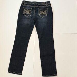 Earl Jeans Straight Leg Lo-Rise Women's, Dk Blue, Embroidered pockets, sz 8